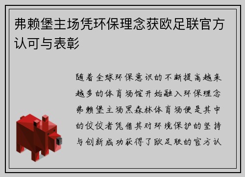 弗赖堡主场凭环保理念获欧足联官方认可与表彰 弗赖堡主场凭环保理念获欧足联官方认可与表彰
